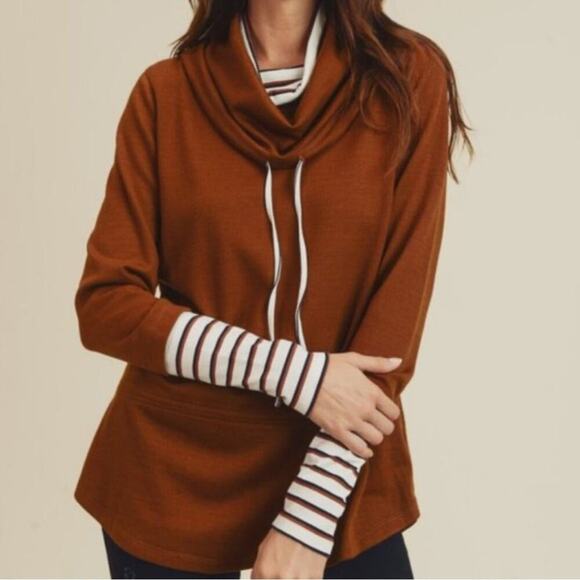🆕 The Nines ginger and spice striped cowl neck top long sleeve NWT size small - Picture 1 of 9